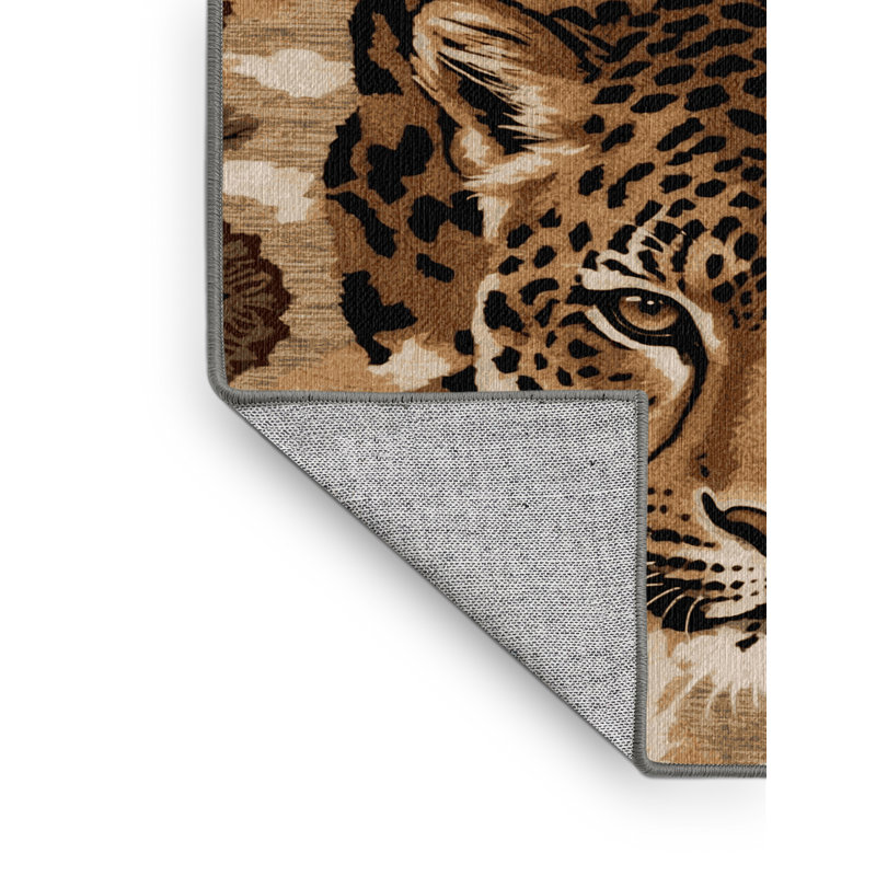 Washable Clouded Leopard Big Cats Area Rug, Round 6'