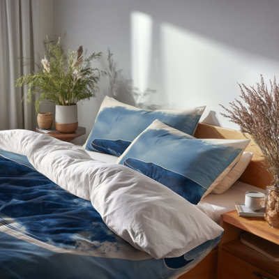 Ensemble de literie baleine en profondeur indigo 3 pièces - Housse de couette avec taies décoratives en photogramme marin