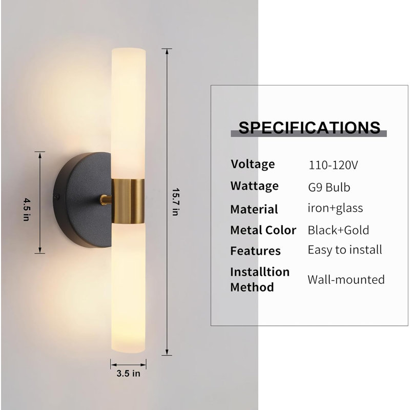 Wall Sconces Set Of Two Black And Brass Gold Wall Lamp Sconces Wall Lighting With White Glass Wall Lights Wall Light Sconces Wall Decor Set Of 2 For Living Room Wall Scones, Wall Lights