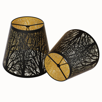 Chandelier Shades, Small Lamp Shade Clip on Bulb Set of 2 for Candelabra Bulbs,Barrel Metal Lamp Shade with Pattern of Trees for Table Chandelier Wall Lamp 2 PCS Pack