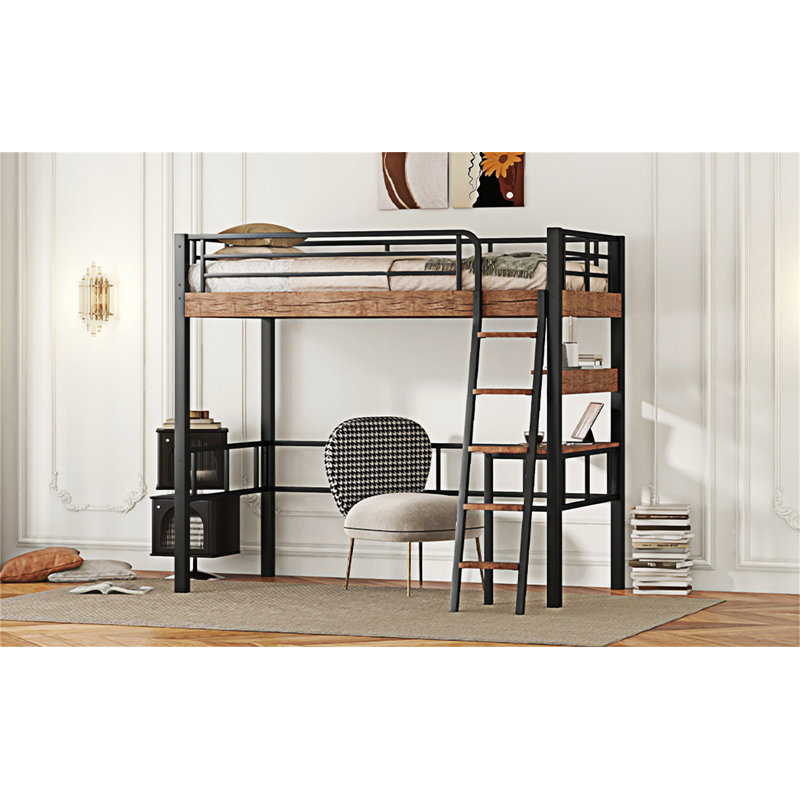 Lit mezzanine en métal avec bureau intégré