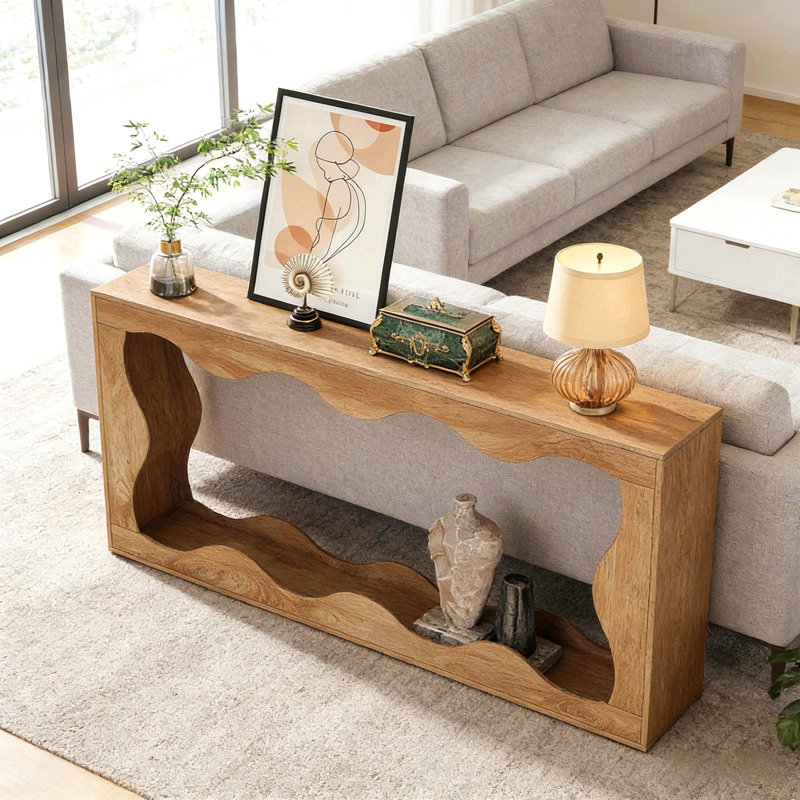 Table basse rétro, table basse étroite, table d'entrée de style vague, Brun