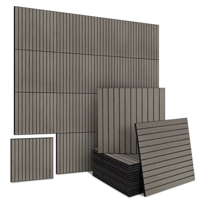 11.8'' x 11.8'' PET Peel & Stick Acoustic Slat Wall Paneling, 3D Shiplap Decorative Soundproof Panel