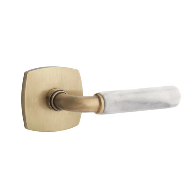 Emtek Select Passage Interior Mortise w/ Urban Modern Rosette & R-Bar Stem, White Marble Lever