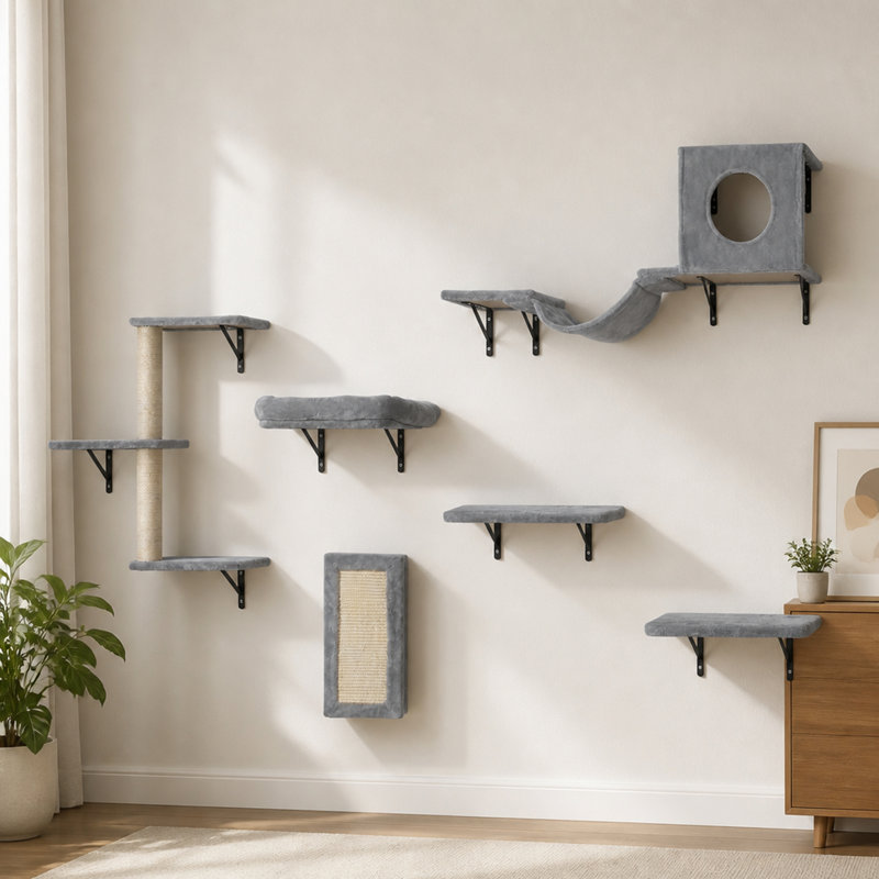 Wall Mounted Cat Shelves and Perches with Hammock and Jumping Boards
