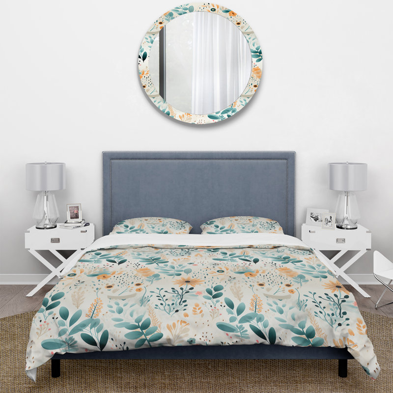Watercolor Playfulness Botanical - Ensemble de housse de couette botanique - Polyester en microfibre