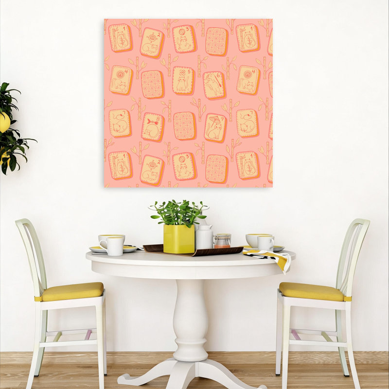 Cute Cats Mahjong Pattern Playful Whimsical Contemporary Bamboo Cat Wall Art Print, 91.44cm H x 91.44cm W