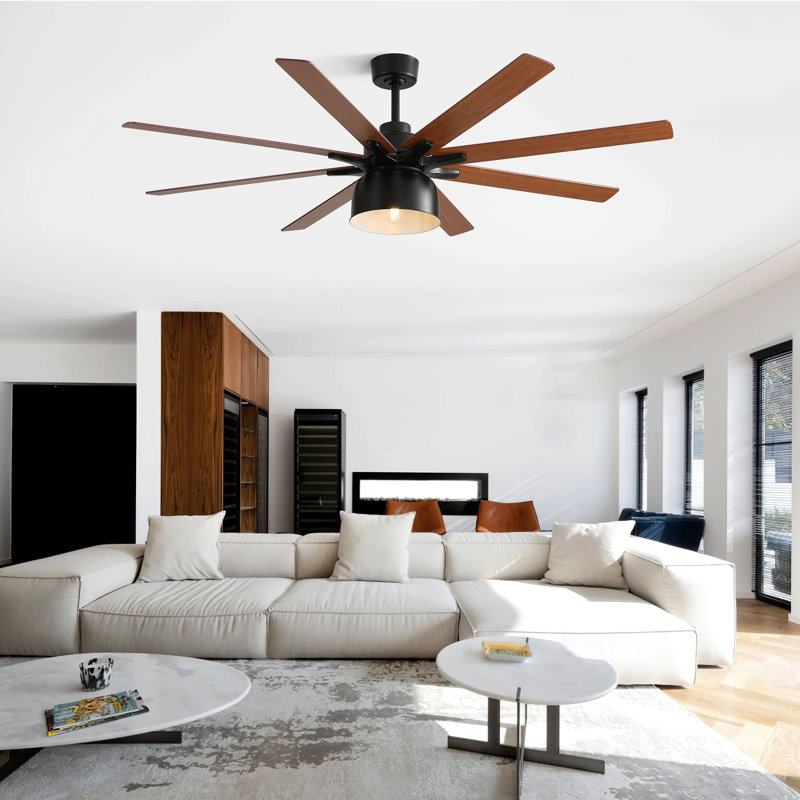 Ceiling Fan With 6 Speed Wind 8 Dual Colors Blades Remote Control Reversible Dc Motor With Light, 66" Wide