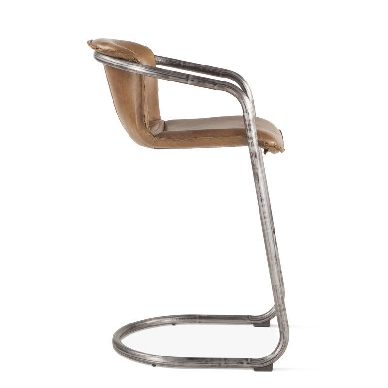Chiavari Distressed Leather Bar Stool, Chestnut Leather/ Brushed Nickel Frame, Bar Stool (29" Seat Height)