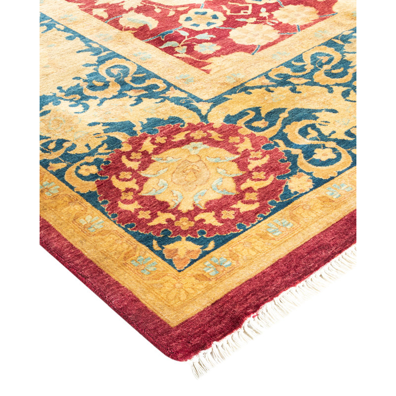 Tapis unique noué à la main Keenan - rouge, 9 pi 1 po x 11 pi 10 po
