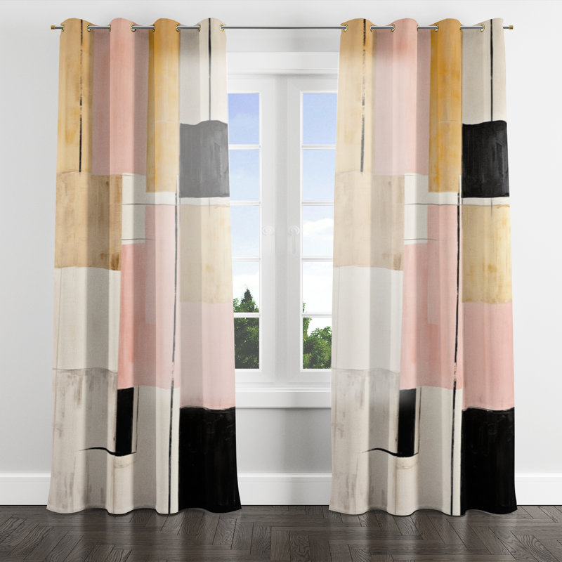 Pink and Gold Cubism dream - Modern Grommet Curtain - Velvet Room Darkening - 1 panel, 52" W x 120" L, Golden Grommets