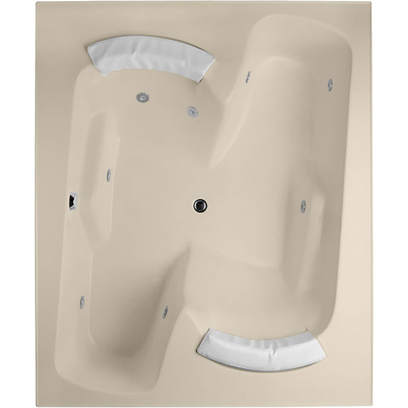 Baignoire encastrée murale 72 po x 59,75 po Designer, Amande, Chrome poli