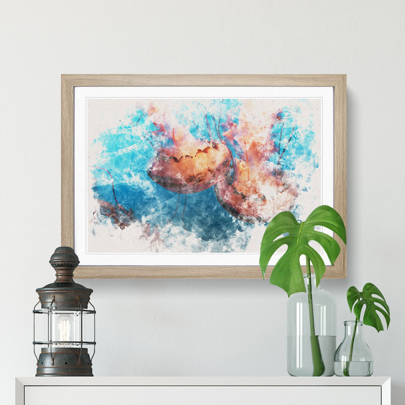 Pink Jellyfish - Framed Print, Oak Framed, 24cm H x 33cm W x 2cm D