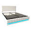 PU Leather Upholstered Bed Ottoman Bed With LED Lighting, Hydraulic Storage 4Ft6 Double Bed Frame With Adjustable Channel Tufted Headboard-2001938403-2001938402