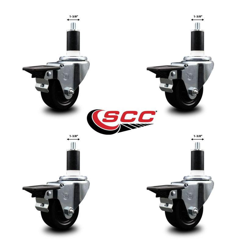 Ensemble de roulettes extensibles pivotantes en caoutchouc souple de 3 pouces de 1-3 / 8 pouces avec frein SCC