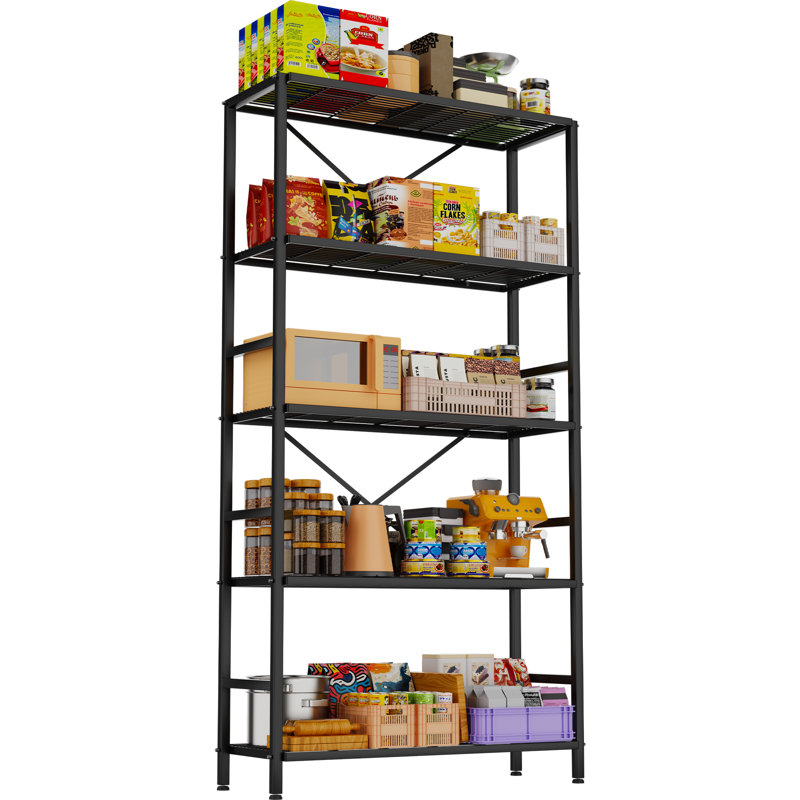 Étagère de rangement à 5 fils en métal, 65.7" H x 37.8" W x 14" D, Noir mat