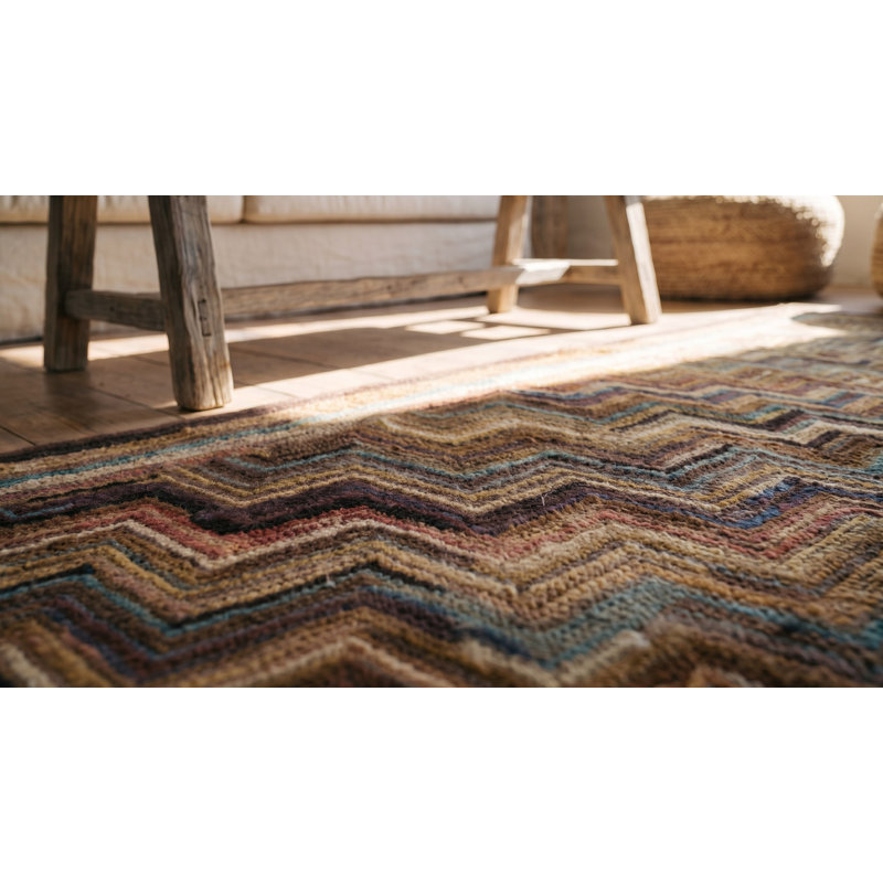 Multicolor Hooked Small Scatter Size American 1940s Antique Wool Rug