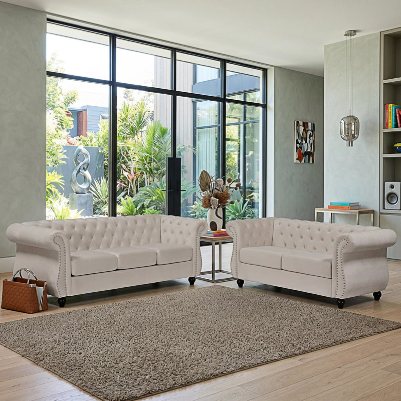 Fauteuil d'appoint Chesterfield, Velours ivoire