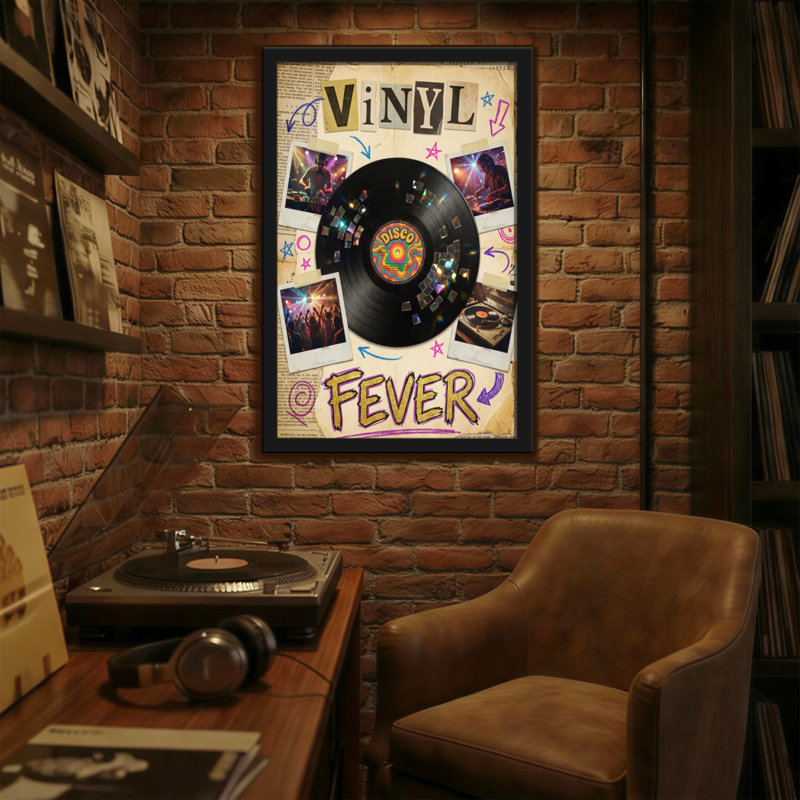 Collage de disques en vinyle, H 30 po x l 20 po