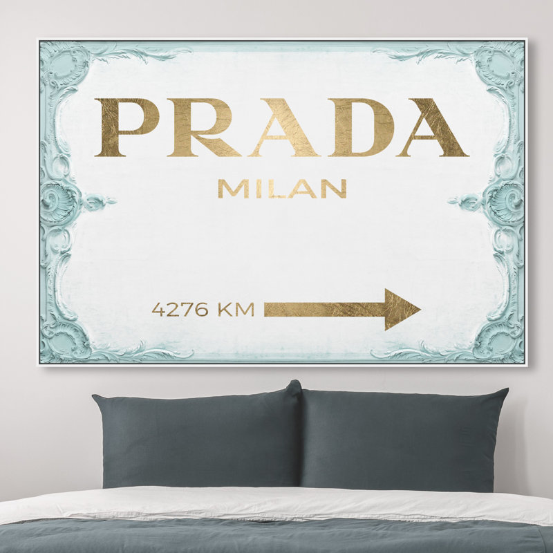 «Milan Sign Aqua», art textuel sur toile, H 36 po x l 54 po, Toile tendue
