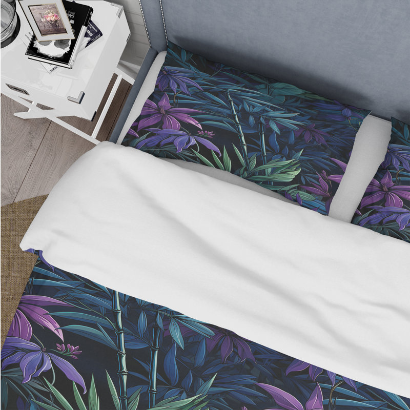 Ensemble de housse de couette Bamboo Twilight Green & Purple Tropical Pattern - Tropical