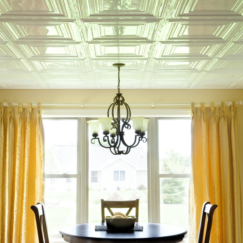 Panneau de plafond décoratif en vinyle 3 pi x 4 pi FASÄDE, Blanc lustré