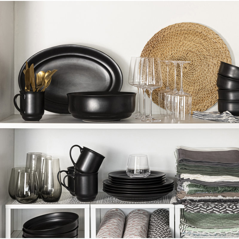 Over&Back Rimmed Oval Serving Platter, Black