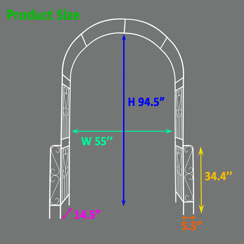 Arche de jardin en métal l 55 po x H 94,5 po, Blanc