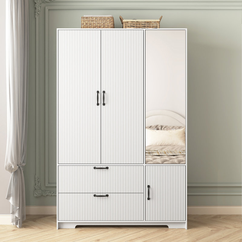 Garde-robe, garde-robe en bois, armoire de rangement pour vêtements, Blanc