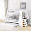 Lit simple superposé au-dessus d'un lit double avec lit gigogne, bureau intégré, blanc - Offre une chambre fonctionnelle pour un sommeil relaxant-945843901-945843902