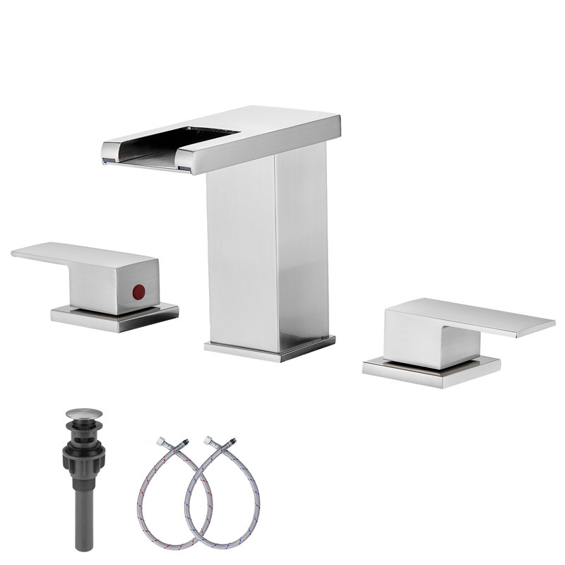 Widespread 2-handle Bathroom Faucet with Drain Assembly, Brushed Nickel