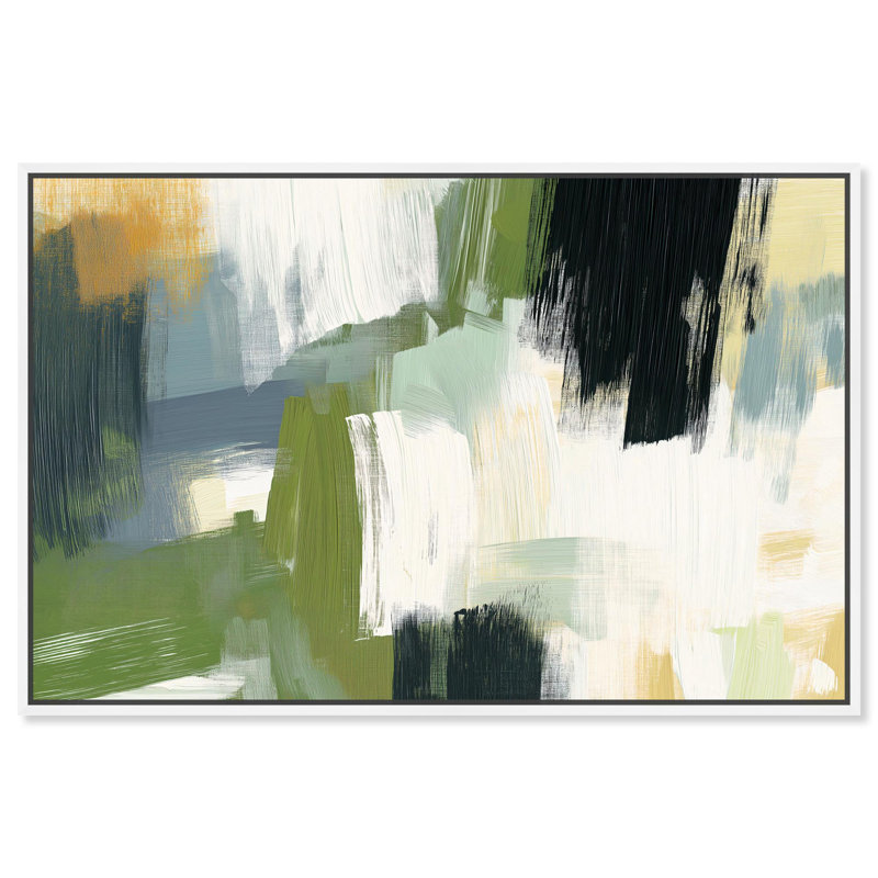 Art Remedy, bloc de couleurs abstrait sur toile texturée, verts I, H 25 po x l 37 po, Cadre flottant blanc