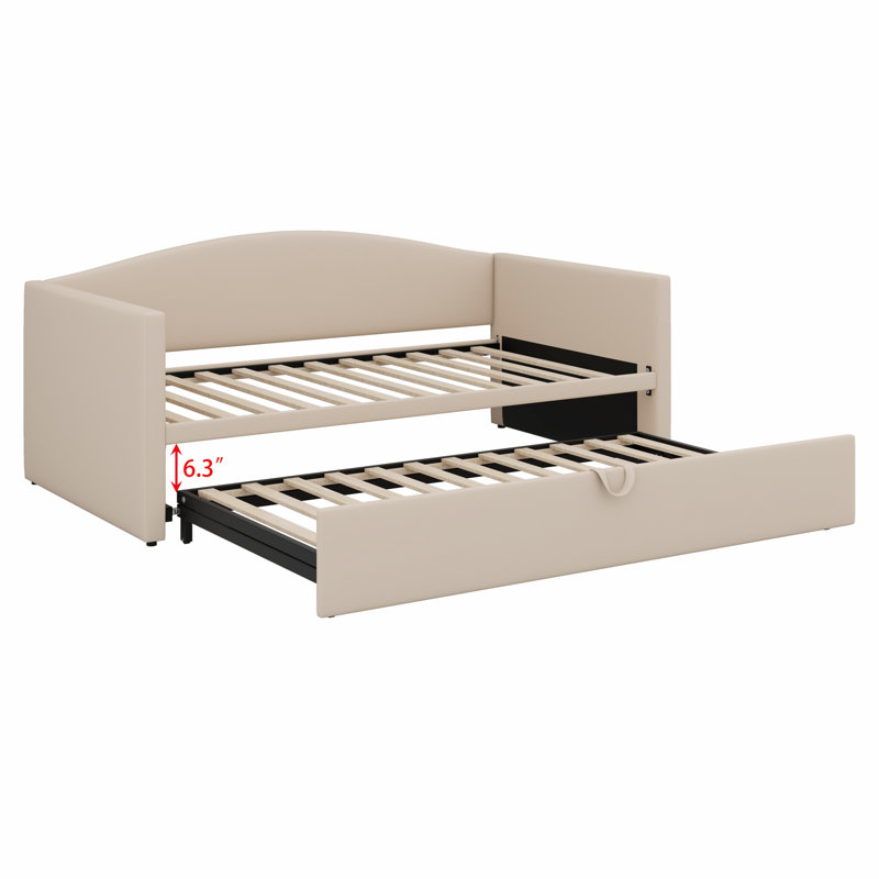 Lit de jour rembourré avec lit gigogne, Beige