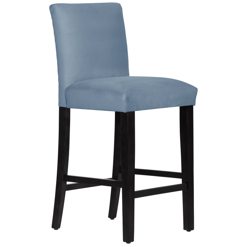 Tabouret de bar et de comptoir Hadrien, Tabouret de bar (siège d'une hauteur de 31 po), Velours océan classique, Bois noir