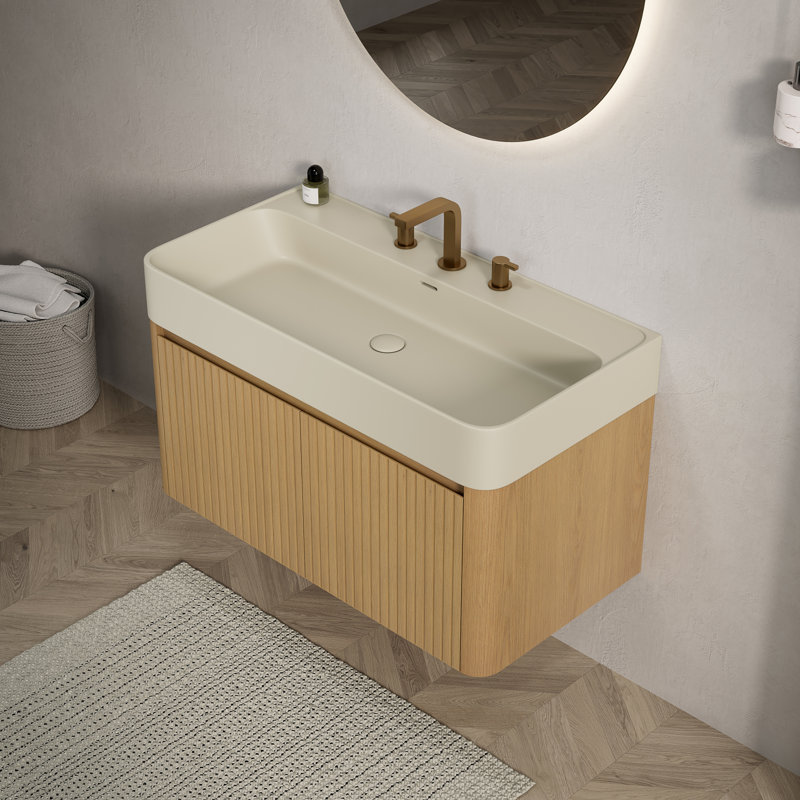 Modern Vanities, Solid Surface, Oak Storage, 35.43