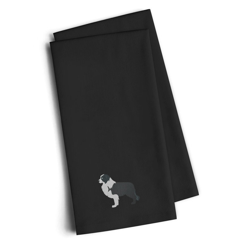 Cotton Embroidered Tea Towel Kitchen Towel, Black, 25" H x 16" W x 0.1" D