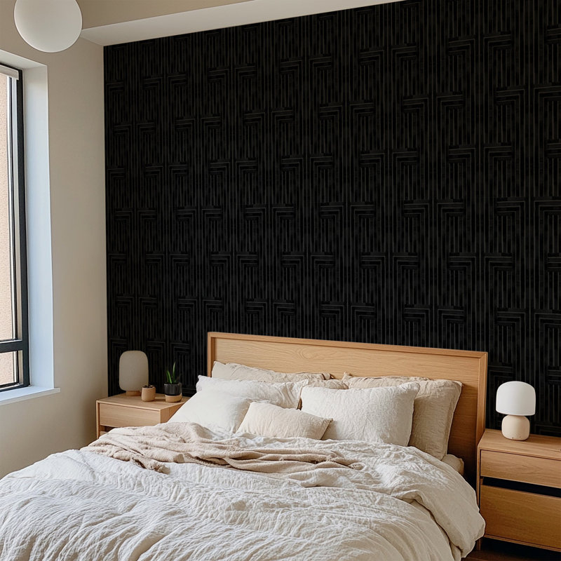 Organic Chiselled 10' L x 24" W Wallpaper Roll, Self-adhesive, Vinyl, Black