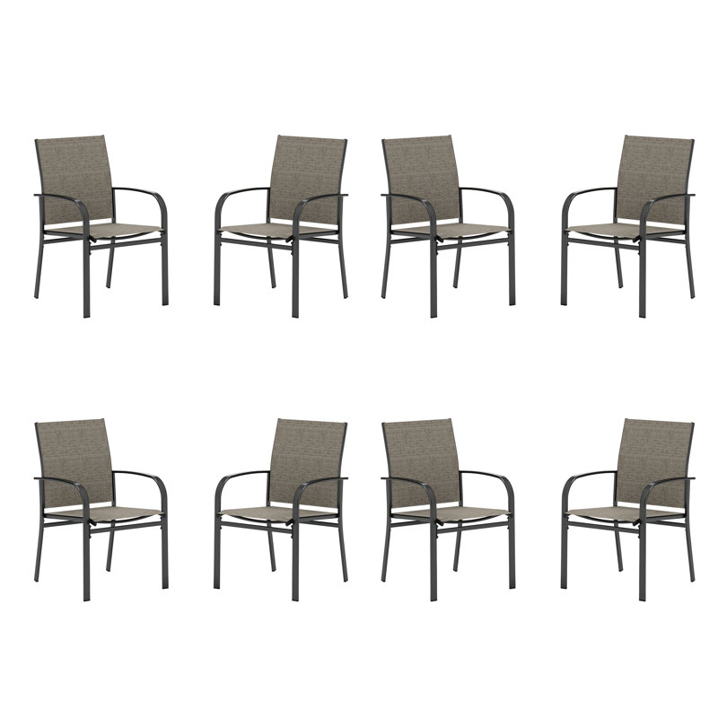 Powder-coated Steel Outdoor Dining Armchair, Brown