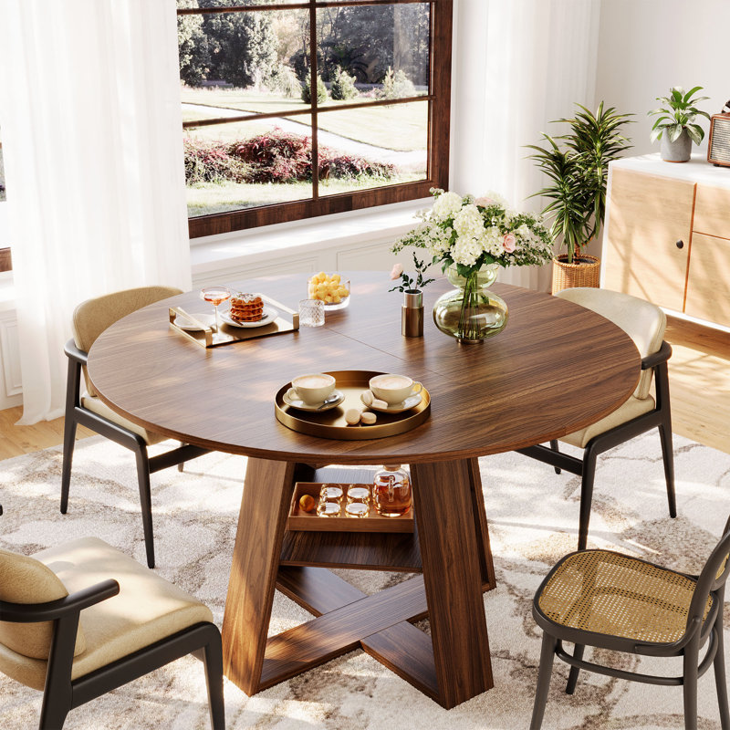 Table de salle à manger ronde extensible pour 4 à 8 personnes, finition noyer
