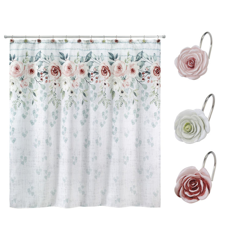 Floral Shower Curtain with Hooks Included