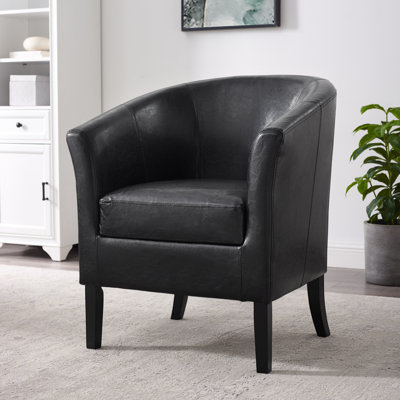 Malia Vegan Leather Barrel Club Chair with Wood Legs