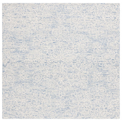 Tapis floral bleu / ivoire en laine / coton touffeté à la main Gosha