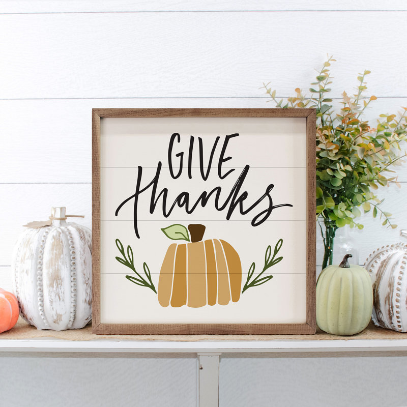 «Happy Fall Donnez Merci» sur bois, H 12 po x l 12 po x P 1,88 po