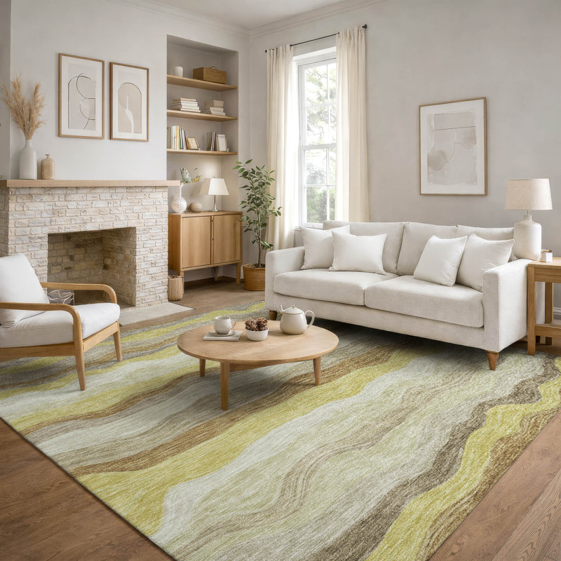 Premium Machine Washable Mayfield AMF2397 Striped Rug, Wheat, 3' x 5'