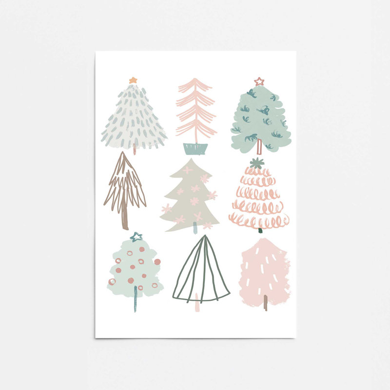 Playful Christmas Trees I Print in a Frame, No Frame, Paper, 14" H x 11" W