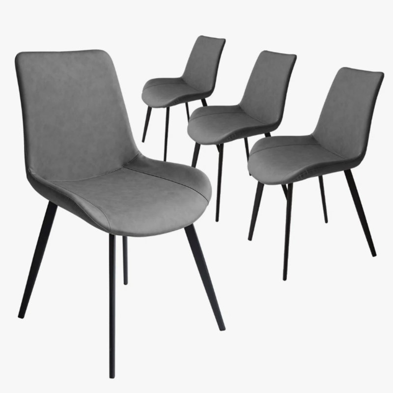 Chaise de salle à manger moderne en lin doux, gris clair / noir / brun, Gris clair