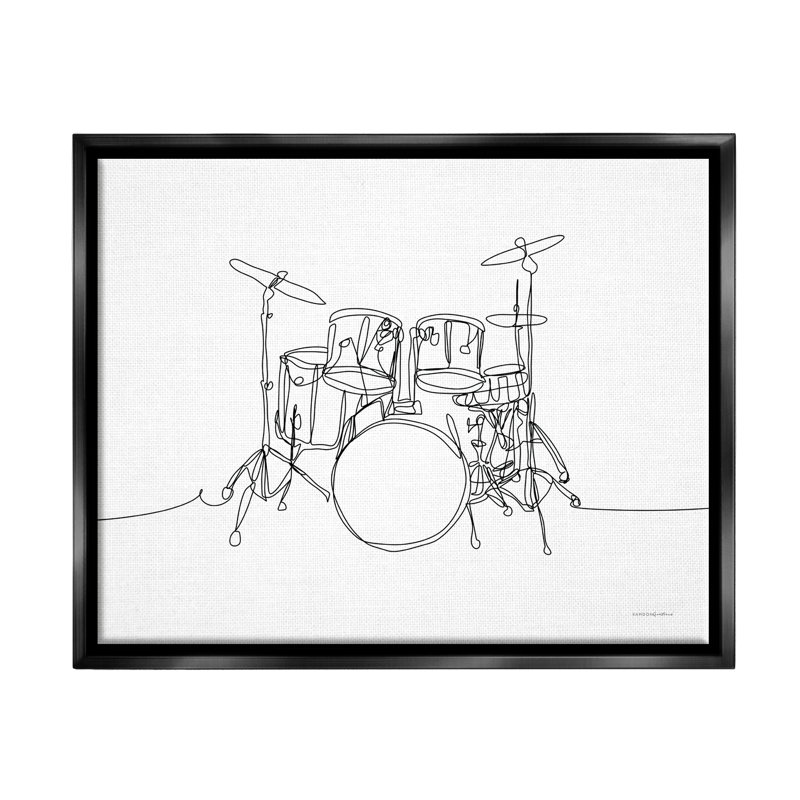«Drum Kit Musician Line Doodle Floater», art mural par Kamdon Kreations, Cadre flottant noir de jais