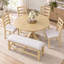Ensemble de salle à manger extensible Cavressa 6 pièces, table à pied centrale en bois naturel avec rallonge amovible de 45 cm, 4 chaises à dossier échelle et banc de 112 cm-611896036