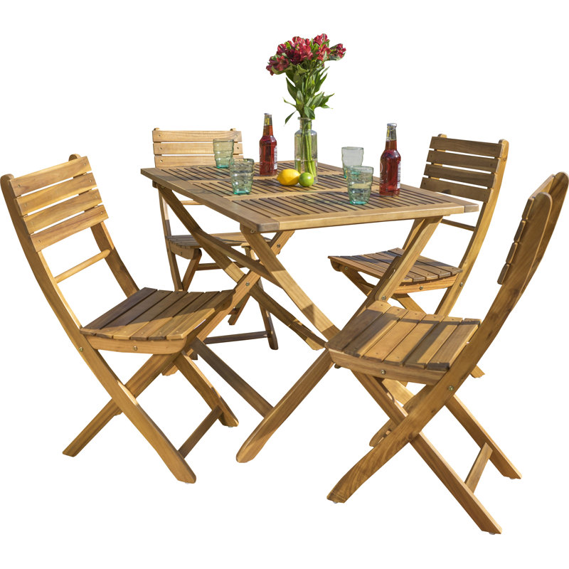 Amaure 4 - Person Acacia Patio Dining Set with Rectangular Table, Natural Stained