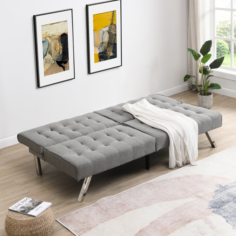 Lit futon gris, structure en bois avec pieds en acier inoxydable, multifonctionnel pour tout usage, assemblage facile, économie d'espace, ergonomie, capacité de poids de 650 lb, soutien
